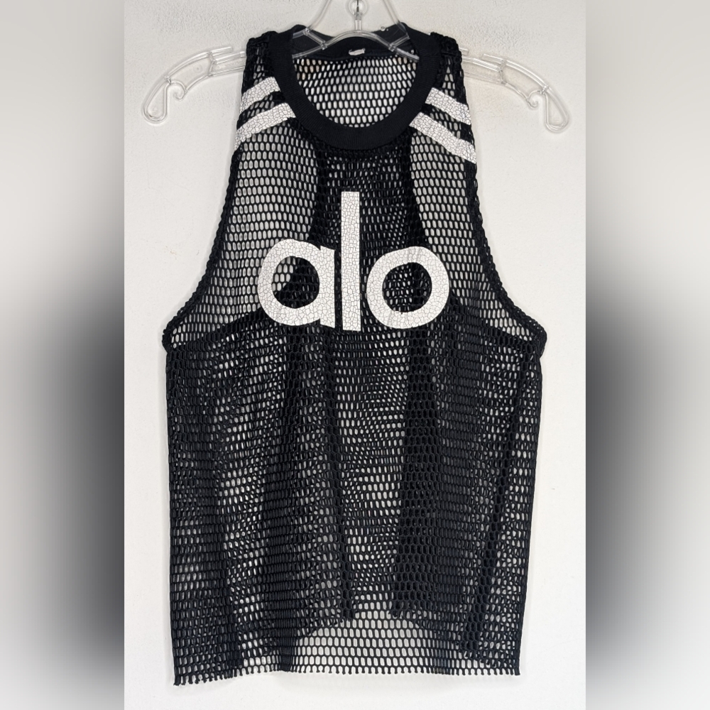 ALO Yoga Black Logo  Racerback Mesh Jersey Tank Top Size XS/S